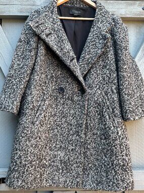 Ann Taylor Wool Blend Boucle Coat Women's Medium Gray Double Breasted Jacket